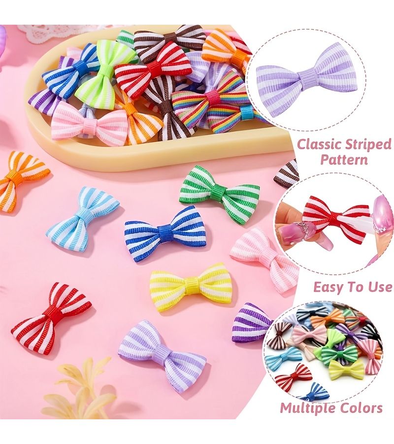 Navy Blue Striped Satin Ribbon Bows 25pcs for Gift Packaging Handicrafts Holiday Decorations Weddings Hair Additions - Image 4
