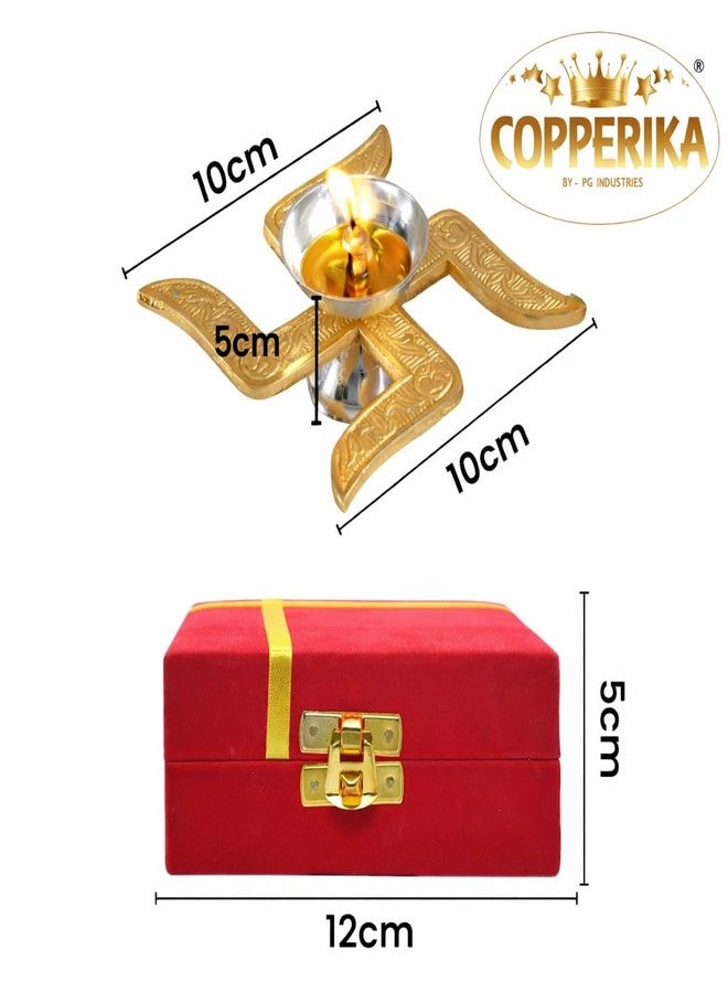 Copperika Swastik Diya Pack of 5 (Gold & Silver Finish) Iin Red Velvet Box Minimal Luxury Multi-Purpose White Metal Diya | Modern Home Décor | Pooja Accent | Return Gift Item Diwali Gift Item - Image 5