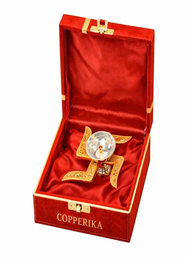 Copperika Swastik Diya Pack of 5 (Gold & Silver Finish) Iin Red Velvet Box Minimal Luxury Multi-Purpose White Metal Diya | Modern Home Décor | Pooja Accent | Return Gift Item Diwali Gift Item - Image 2