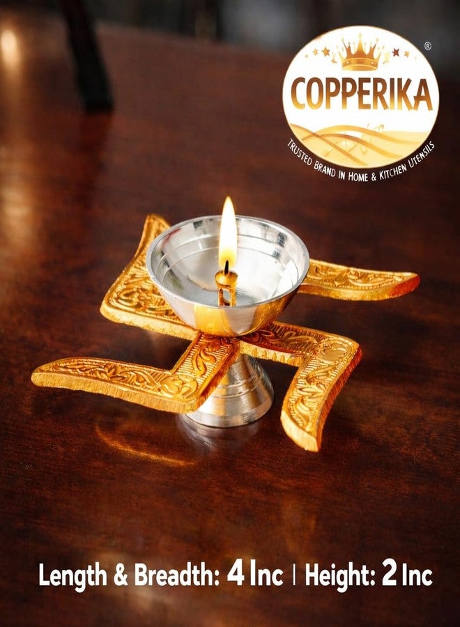 Copperika Swastik Diya Pack of 5 (Gold & Silver Finish) Iin Red Velvet Box Minimal Luxury Multi-Purpose White Metal Diya | Modern Home Décor | Pooja Accent | Return Gift Item Diwali Gift Item - Image 3