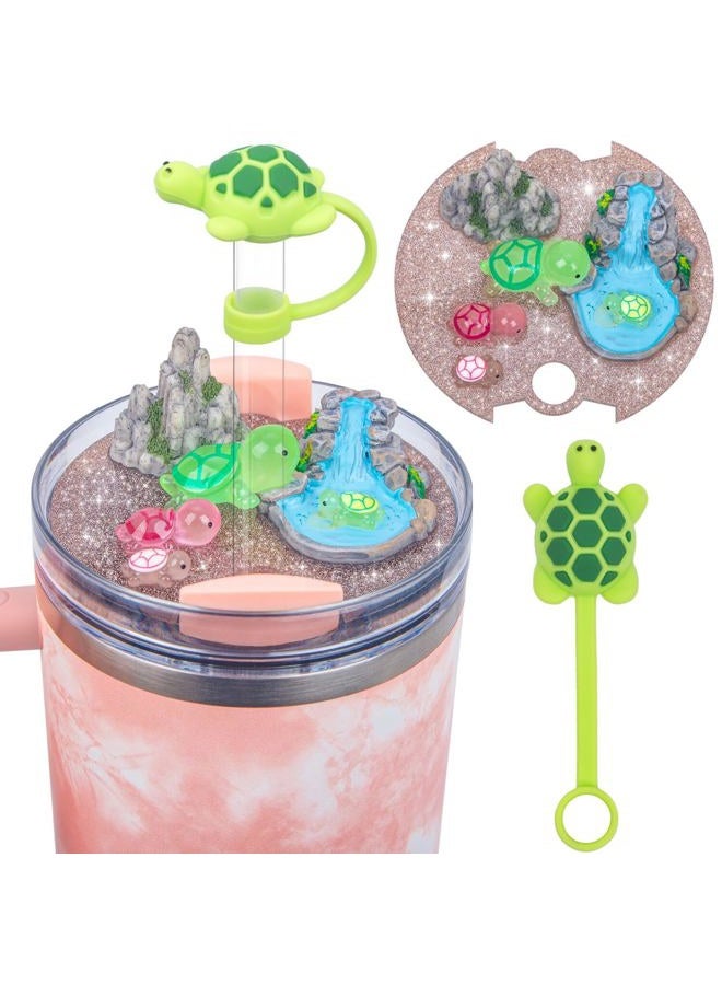 LA KEN DU Compatible with Stanley Cup Lid Accessories Charms, Charms for Stanley Cups H2.0 Accessories 30oz 40oz with Silicone Straw Cover Cap for Tumblers (Tortoise, 40oz) - Image 1