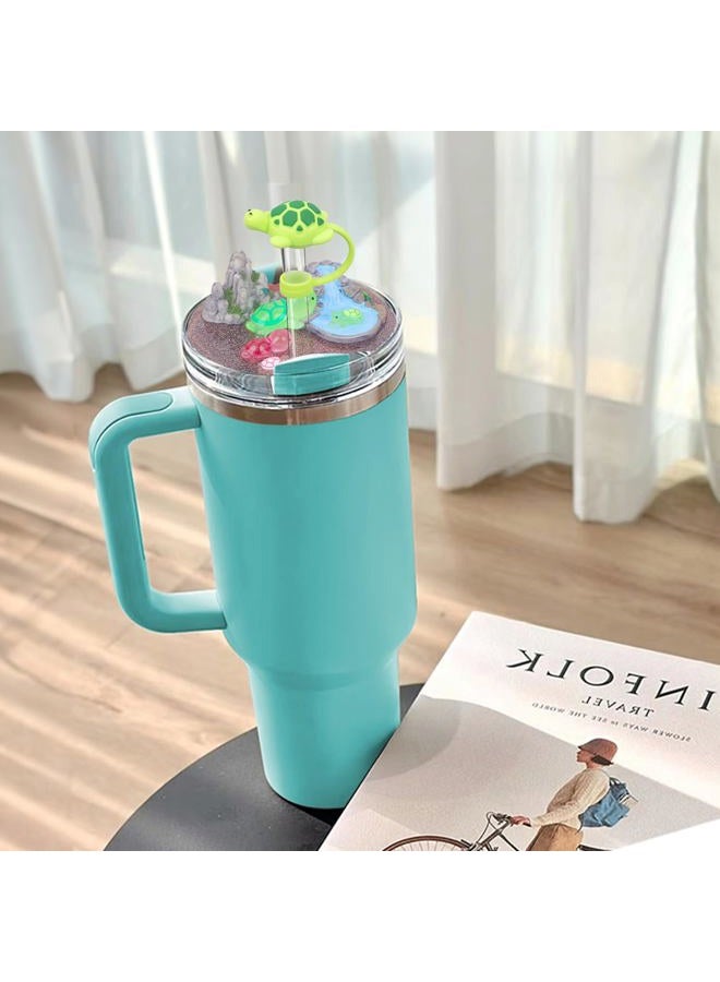 LA KEN DU Compatible with Stanley Cup Lid Accessories Charms, Charms for Stanley Cups H2.0 Accessories 30oz 40oz with Silicone Straw Cover Cap for Tumblers (Tortoise, 40oz) - Image 4