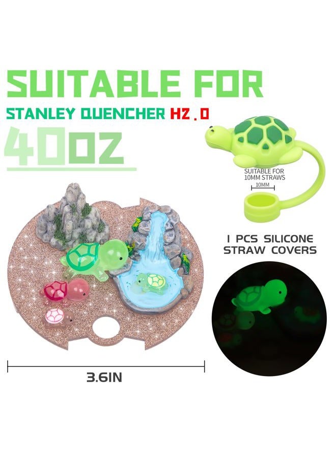 LA KEN DU Compatible with Stanley Cup Lid Accessories Charms, Charms for Stanley Cups H2.0 Accessories 30oz 40oz with Silicone Straw Cover Cap for Tumblers (Tortoise, 40oz) - Image 2
