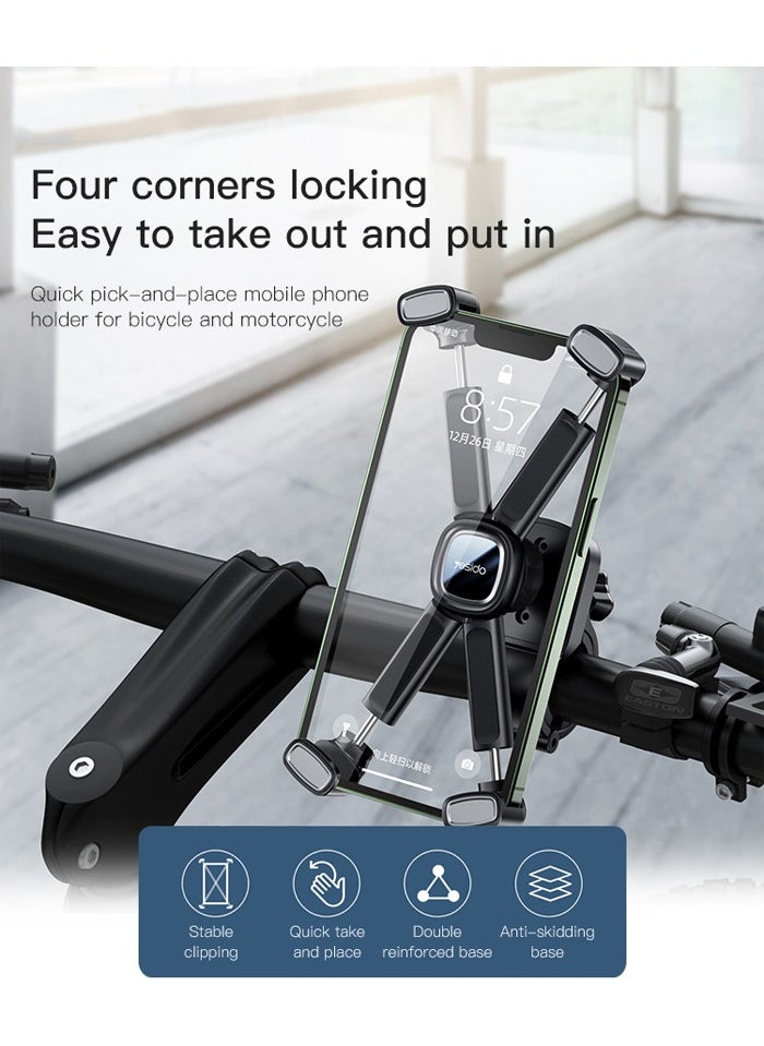 Yesido Yesido C191 Adjustable Phone Holder Universal Motorcycle Bicycle Handlebar Mount Clip GPS Phone Holder - Black  - Image 2