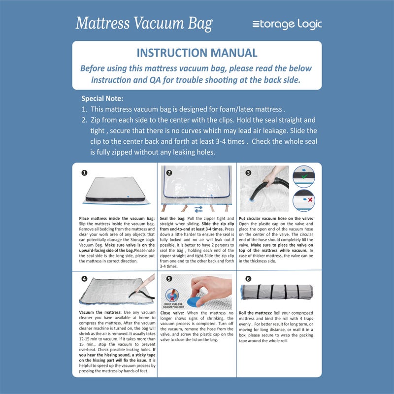 Storage Logic كيس مفرغ للمMattress Twin/Twin-XL مع سحاب أزرق، كيس مفرغ للمMattress، مع أحزمة مرفقة - Image 5