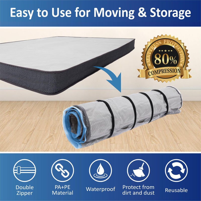 Storage Logic كيس مفرغ للمMattress Twin/Twin-XL مع سحاب أزرق، كيس مفرغ للمMattress، مع أحزمة مرفقة - Image 2