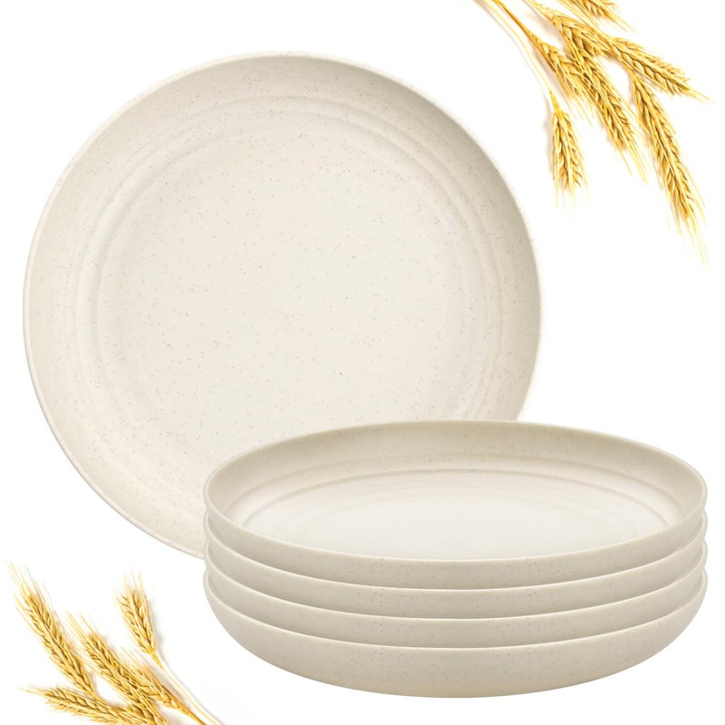 Armrouns 9 Inch Wheat Straw Plates Lightweight Unbreakable Dinner Dishes Plates 4PC Set Dishwasher & Microwave Safe Plastic Reusable - Image 1
