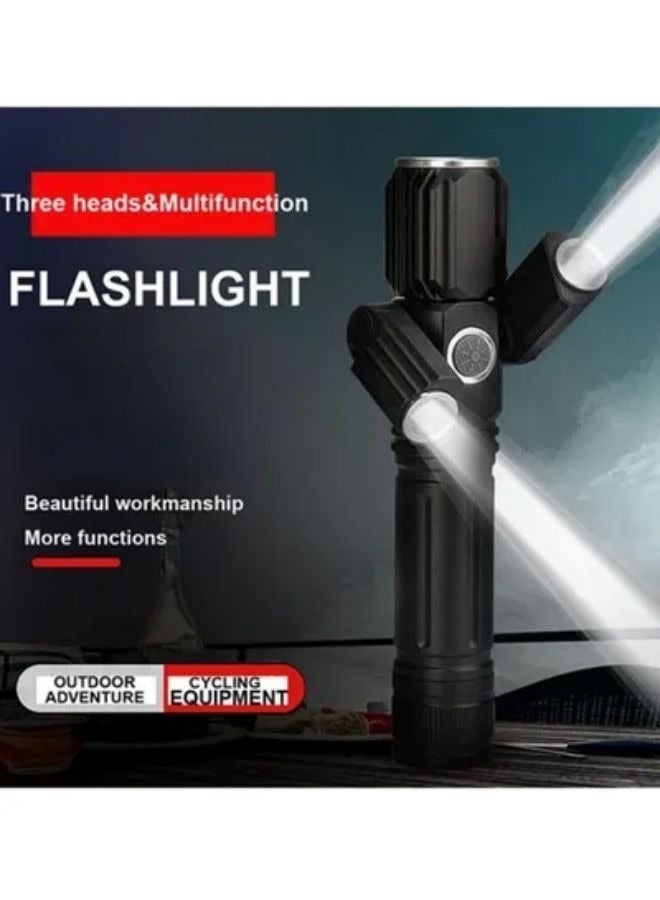 Adjustable Head Torch Flashlight Rechargeable 3 Headed 3 in 1 Movable Torch Torch (Black) - Image 5
