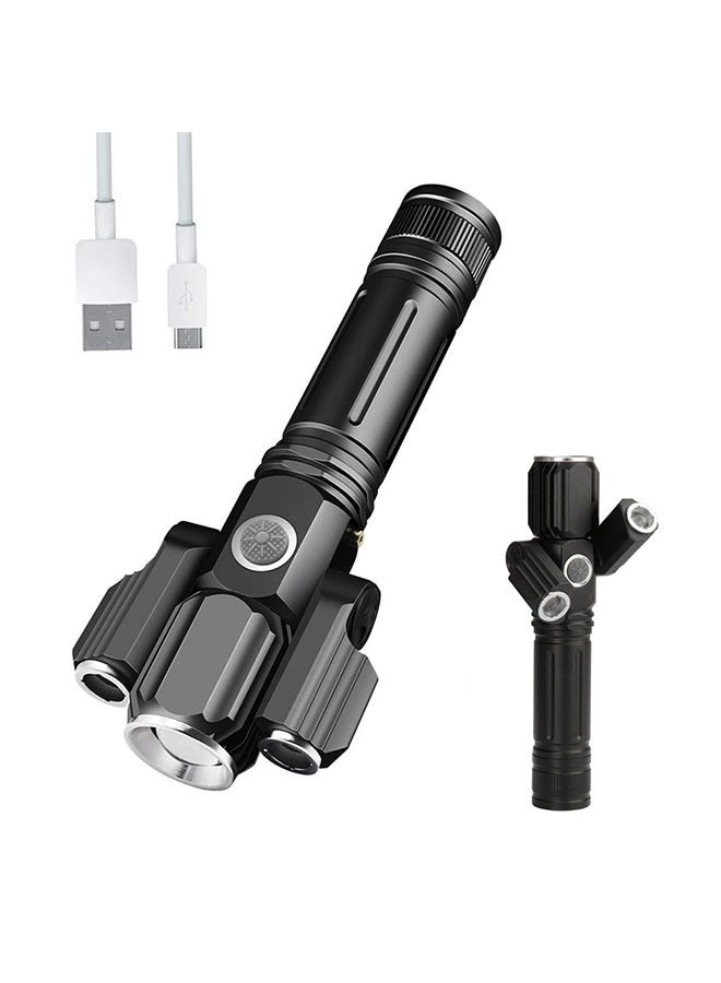 Adjustable Head Torch Flashlight Rechargeable 3 Headed 3 in 1 Movable Torch Torch (Black) - Image 1