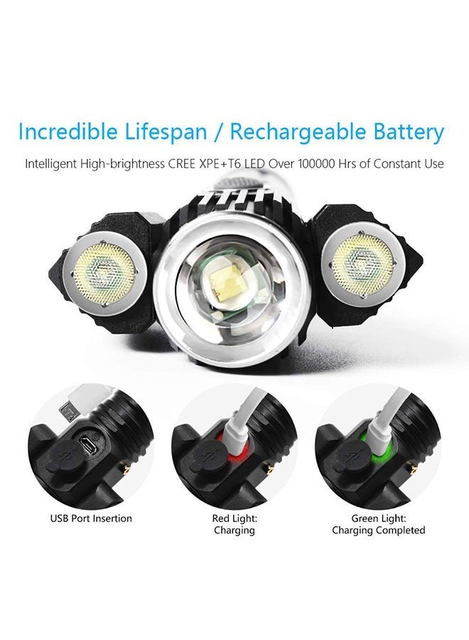 Adjustable Head Torch Flashlight Rechargeable 3 Headed 3 in 1 Movable Torch Torch (Black) - Image 3
