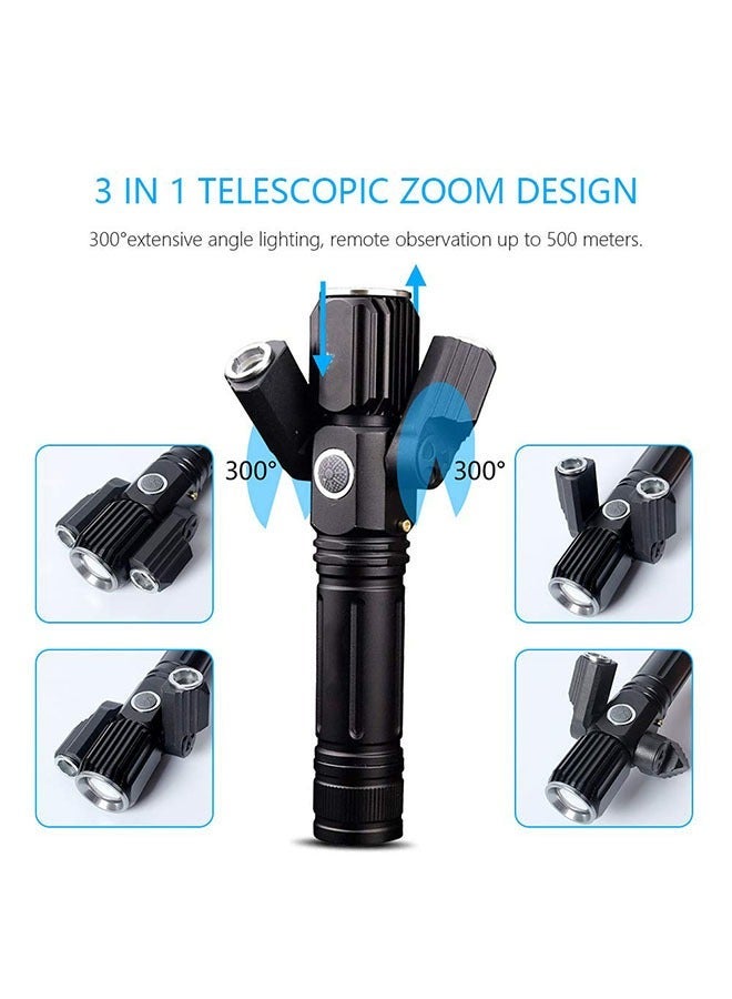 Adjustable Head Torch Flashlight Rechargeable 3 Headed 3 in 1 Movable Torch Torch (Black) - Image 2