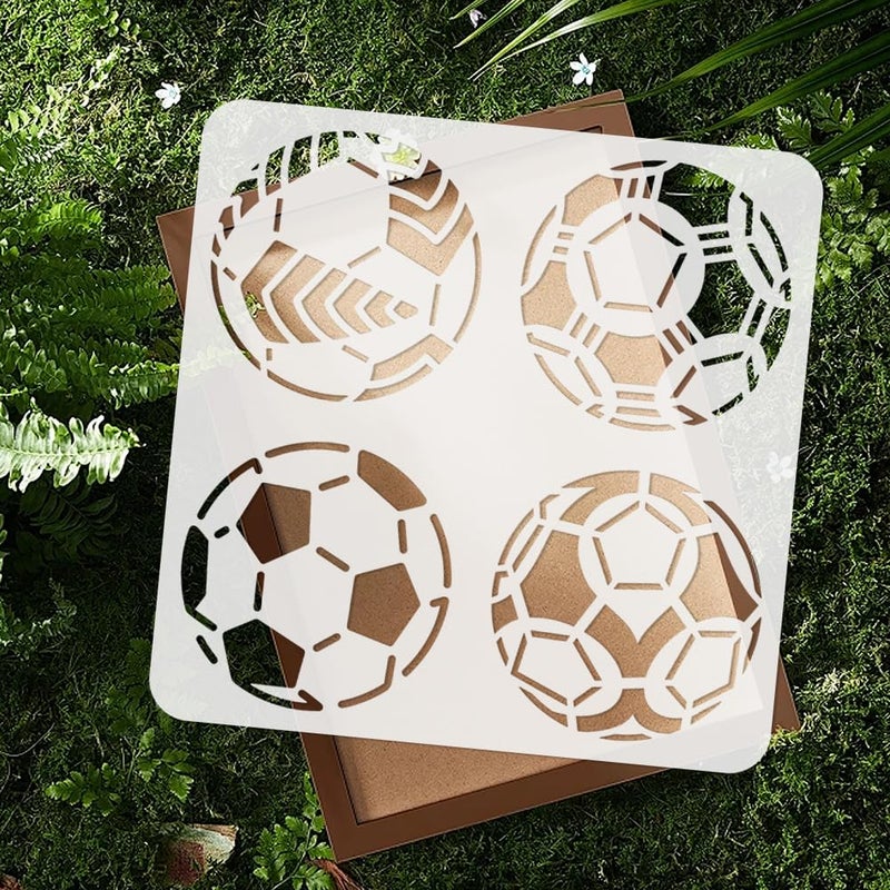 DOODLREAM 7Pcs Small Medium Large Soccer Ball Wall Stencil Templates Plastic Reusable Art Stencils for Painting on Wall Floor Wood Fabric Furniture Glass - Image 4