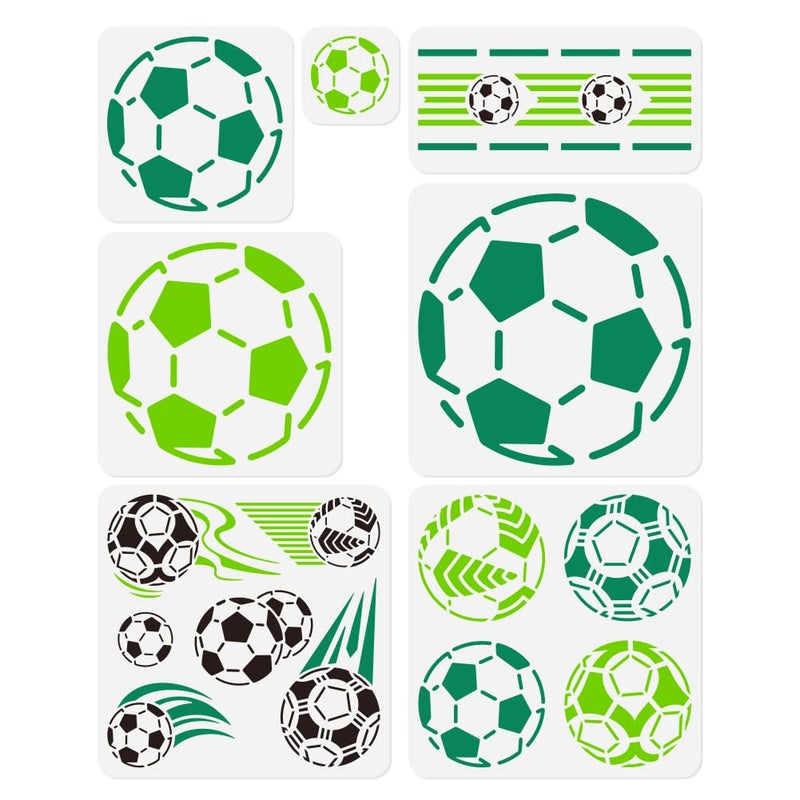 DOODLREAM 7Pcs Small Medium Large Soccer Ball Wall Stencil Templates Plastic Reusable Art Stencils for Painting on Wall Floor Wood Fabric Furniture Glass - Image 1