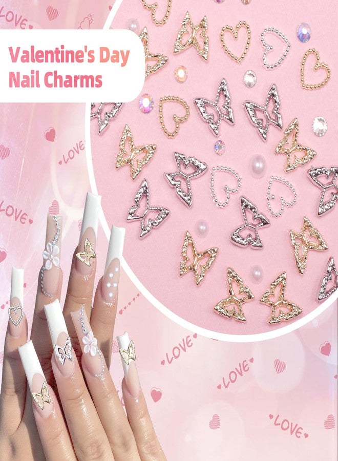 CESUSME 3D Color Nail Charms Gems, Assorted Bow Heart Flower Nail Charms, Half Round Nail Rhinetones Gems, Butterfly Heart Alloy Nail Jewelry Charms for DIY Nail Art Supplies - Image 5