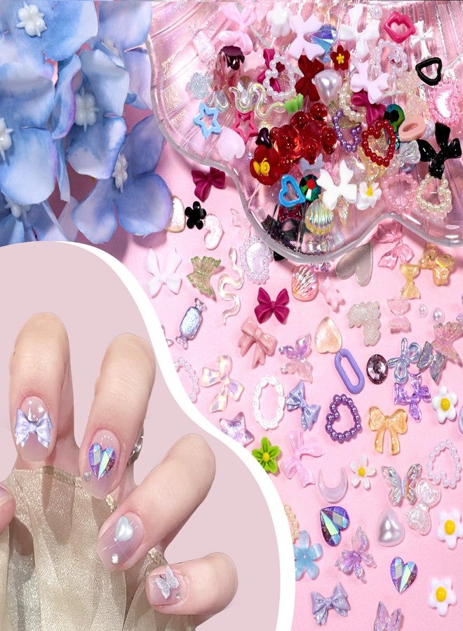 CESUSME 3D Color Nail Charms Gems, Assorted Bow Heart Flower Nail Charms, Half Round Nail Rhinetones Gems, Butterfly Heart Alloy Nail Jewelry Charms for DIY Nail Art Supplies - Image 3