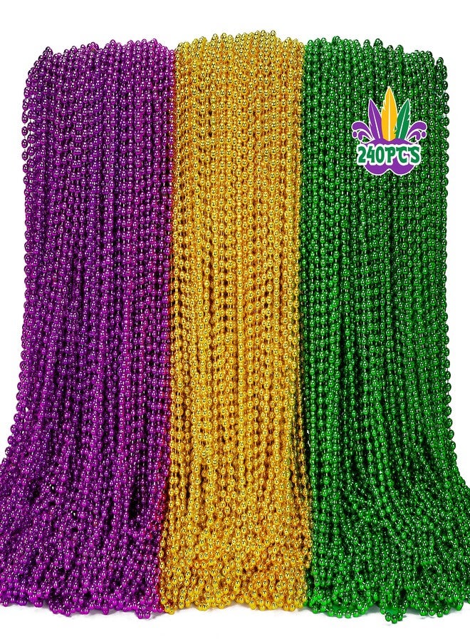 EOBOH 240PCS Mardi Gras Beads, Mardi Gras Beads Green Purple Gold Bulk, Metallic Round Beads Necklaces Accessories Bulk, Necklace Costumes for Parade Throws Party Decorations Favor Supplies - Image 1