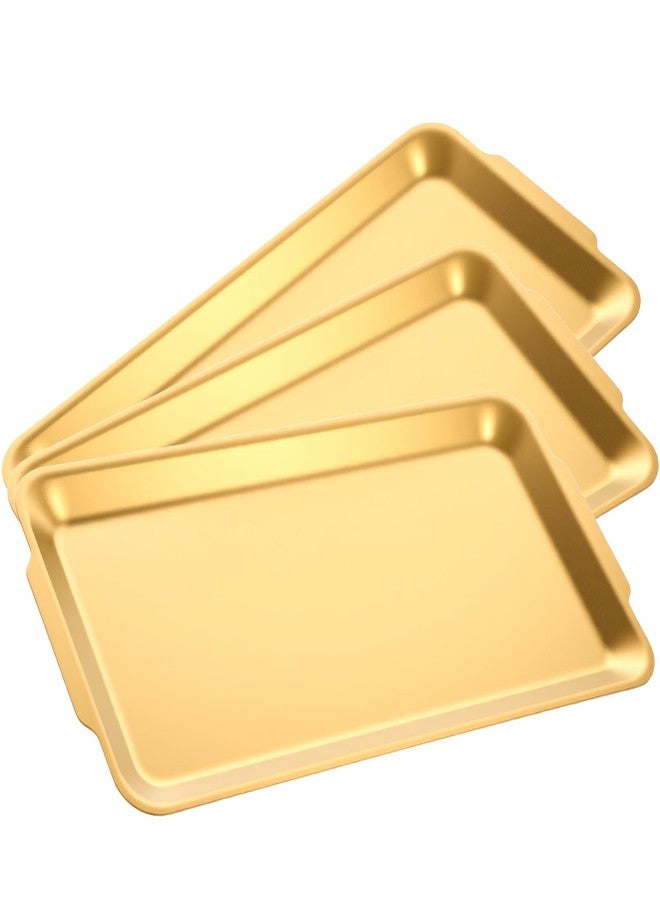 mekueeex 3Pcs Stainless Steel Food Gold Serving Tray, 12.6" Rectangular Serving Platters Multipurpose for Kitchen,Party Organizer Tray for Buffet Brushed - Image 1