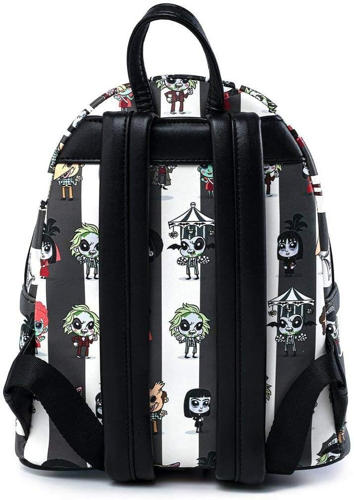 لاونج فلاي حقيبة كتف نسائية بحزام مزدوج من Loungefly Beetlejuice Chibi مطبوعة بالكامل - Image 5