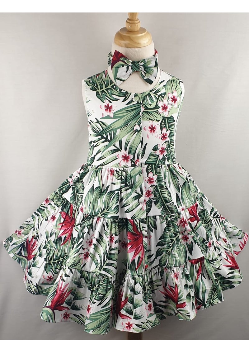 Little miss Bella Girls Cotton Flower Dress Sleeveless Girls Midi Dress Casual Round Neck Dress Girls Party Wear Dresses with A Matching Headband 