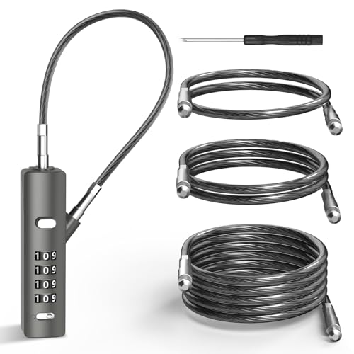 I-EASYDWW 4-Digit Combination Cable Lock with 3 Steel Cables (9"/24"/47") - Secure Reset Only with Current Code - for Bike, Luggage, Gate, Shed, Cabinet - Gun Grey, 1 Pack - Image 1