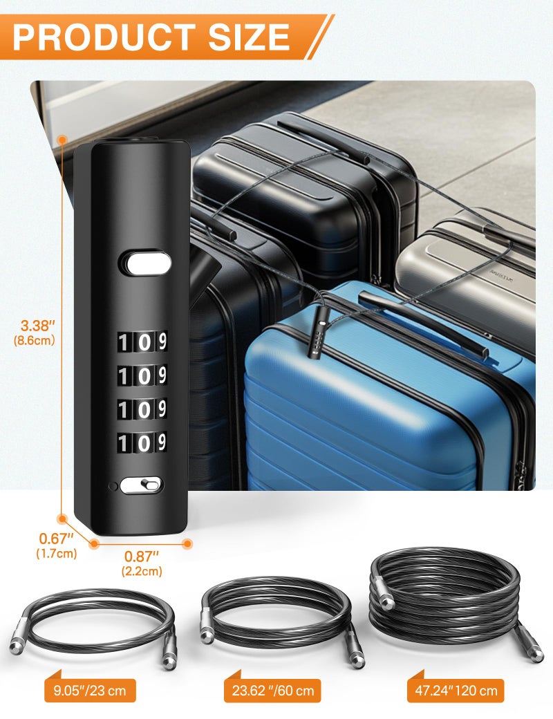 I-EASYDWW 4-Digit Combination Cable Lock with 3 Steel Cables (9"/24"/47") - Secure Reset Only with Current Code - for Bike, Luggage, Gate, Shed, Cabinet - Gun Grey, 1 Pack - Image 3