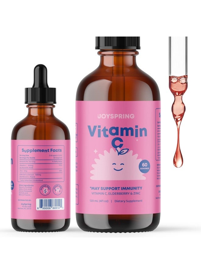JoySpring Vitamin C and Zinc for Kids, Essential Kids C Vitamin, Zinc & Elderberry Liquid Supplement | Alcohol-Free Toddler Vitamin C | Kids Zinc and Vitamin C Toddler & Kid 2+ Years | 60 Servings - Image 1