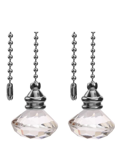 2pcs Ceiling Fan Pull Chains, Light Pull Chain Pull Cord Handle Chain Extension Beaded 30cm Crystal Diamond Pull Chain, for Bathroom Toilet Light, Ceiling Light Fan
