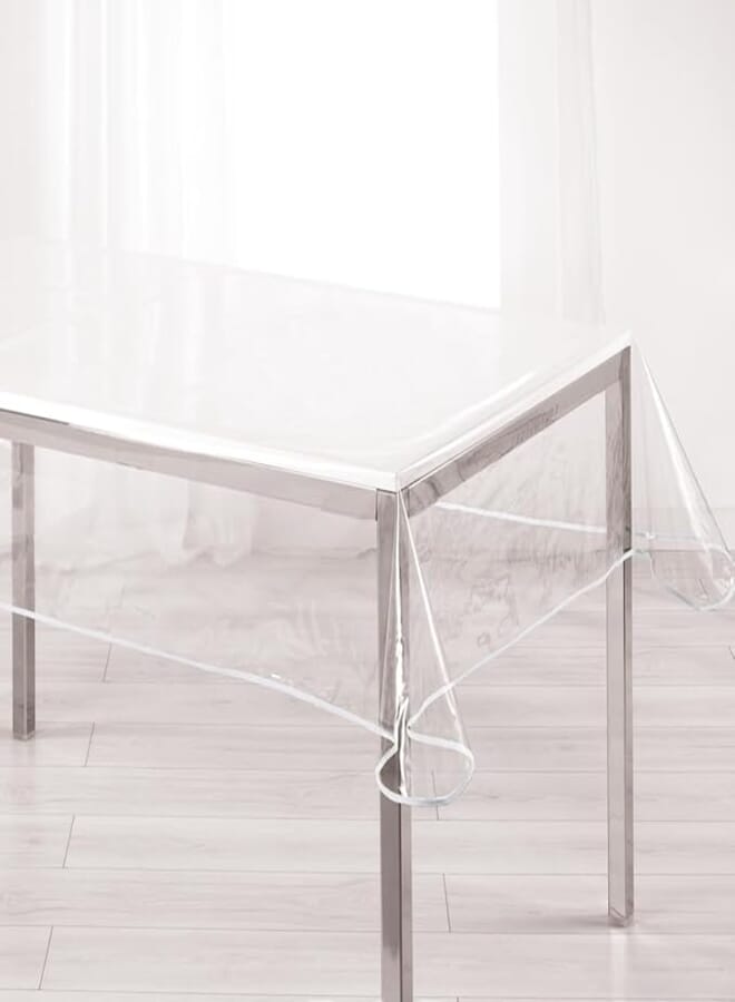 Sanixa U1710584 Tablecloth Transparent White 140 x 240 cm Table Cloth Table Protector Modern PVC Washable Oilcloth Table Decoration Table Linen