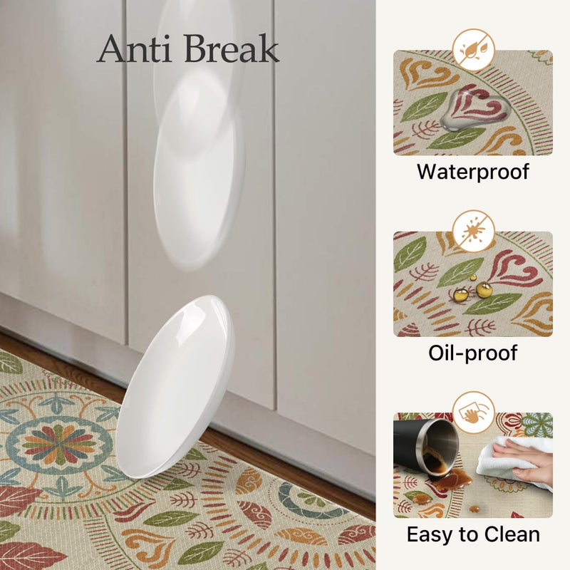 GENIMO Kitchen Mats for Floor 2PCS, Cushioned Kitchen Rugs Non Slip Washable, Farmhouse Anti Fatigue Mat Waterproof, Comfort Standing Mat Rug for Office, Home, Laundry, 17.3"x47"+17.3"x30", Beige&Red - Image 5