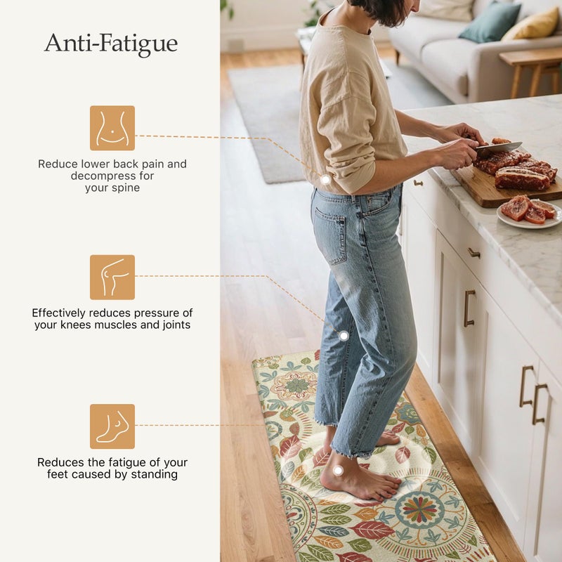 GENIMO Kitchen Mats for Floor 2PCS, Cushioned Kitchen Rugs Non Slip Washable, Farmhouse Anti Fatigue Mat Waterproof, Comfort Standing Mat Rug for Office, Home, Laundry, 17.3"x47"+17.3"x30", Beige&Red - Image 3