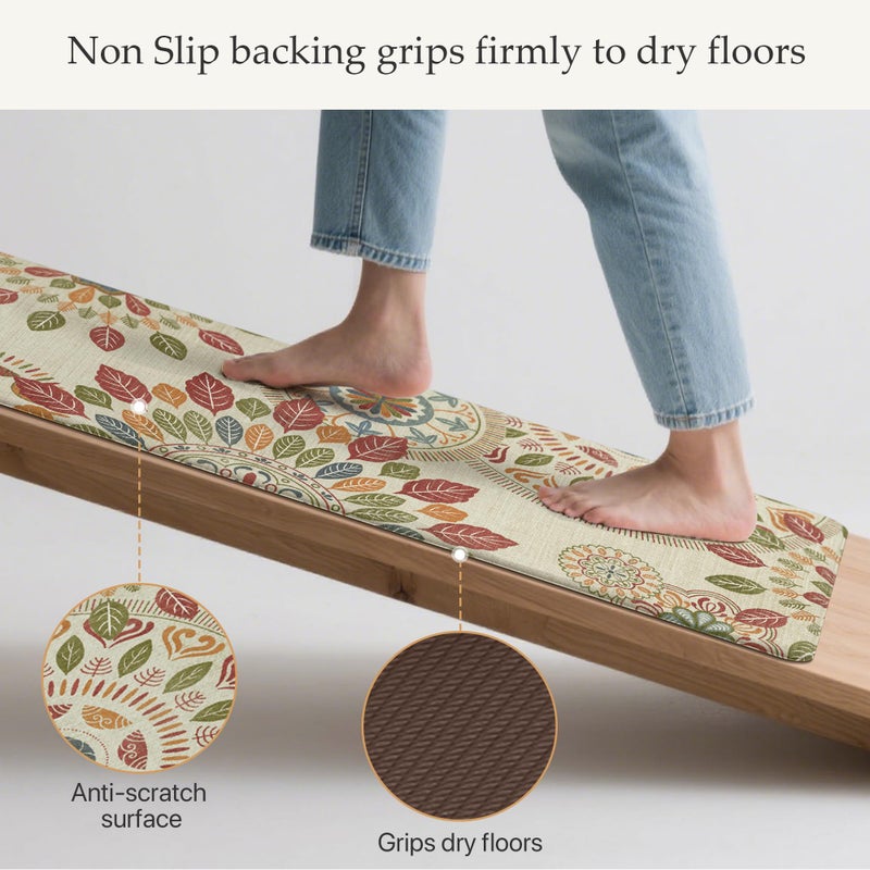 GENIMO Kitchen Mats for Floor 2PCS, Cushioned Kitchen Rugs Non Slip Washable, Farmhouse Anti Fatigue Mat Waterproof, Comfort Standing Mat Rug for Office, Home, Laundry, 17.3"x47"+17.3"x30", Beige&Red - Image 4