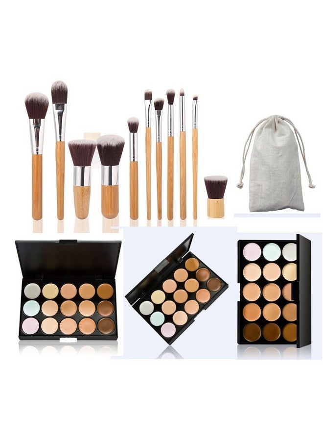 FantasyDay 15 Colors Cream Contour Face Concealer Palette, Fantasyday Long Lasting Full Hydrating Coverage Conceals Corrects Foundation Camouflage Makeup Set For Correcting Dark Circles Acne Blemish + 11 Brush - Image 2