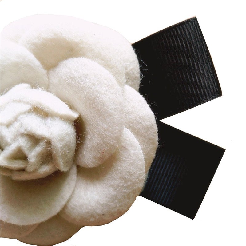 Mimimelon Elegant Wool Camellia Flower Brooch Vintage Bow Floral Pin Women Wedding Party Gift-Beige - Image 3
