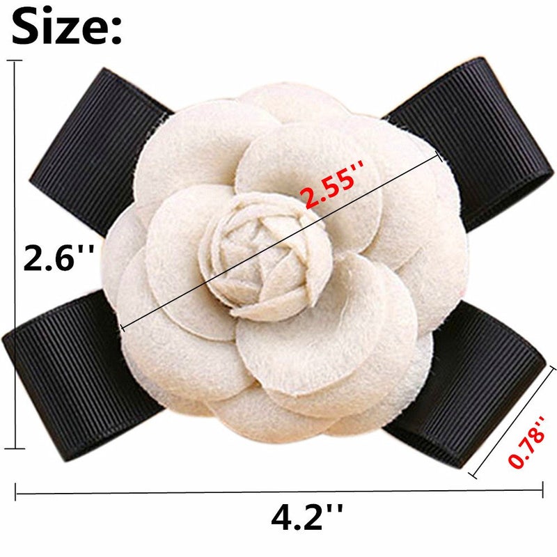 Mimimelon Elegant Wool Camellia Flower Brooch Vintage Bow Floral Pin Women Wedding Party Gift-Beige - Image 5