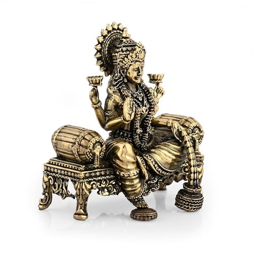 CraftVatika Brass Maa Lakshmi Devi Idol Statue Sitting on Throne - Laxmi Ji Ki Murti for Pooja Temple Room Diwali Gift & Home Décor Items (4 Inch Height) - Image 5