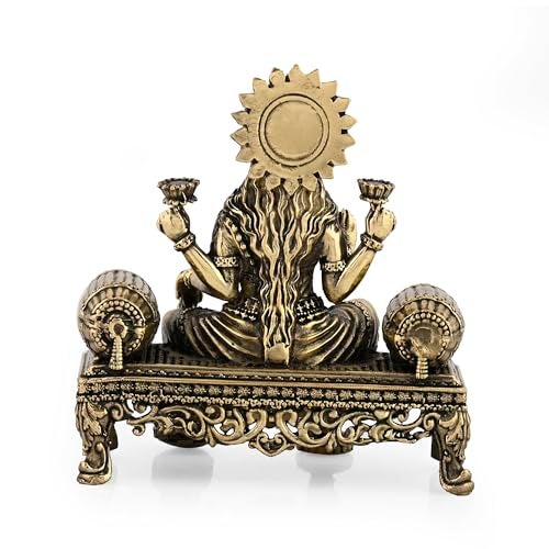 CraftVatika Brass Maa Lakshmi Devi Idol Statue Sitting on Throne - Laxmi Ji Ki Murti for Pooja Temple Room Diwali Gift & Home Décor Items (4 Inch Height) - Image 4