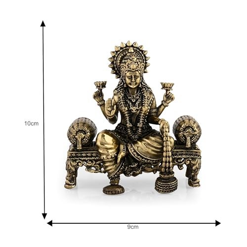 CraftVatika Brass Maa Lakshmi Devi Idol Statue Sitting on Throne - Laxmi Ji Ki Murti for Pooja Temple Room Diwali Gift & Home Décor Items (4 Inch Height) - Image 3