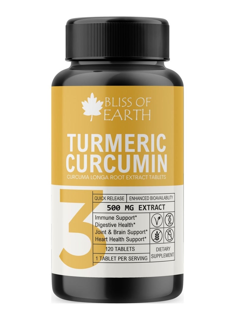 BLISS OF EARTH Turmeric Curcumin 500 Mg With Quick Release And Enhanced Bioavailability Premium 120 Tablets  - Image 1