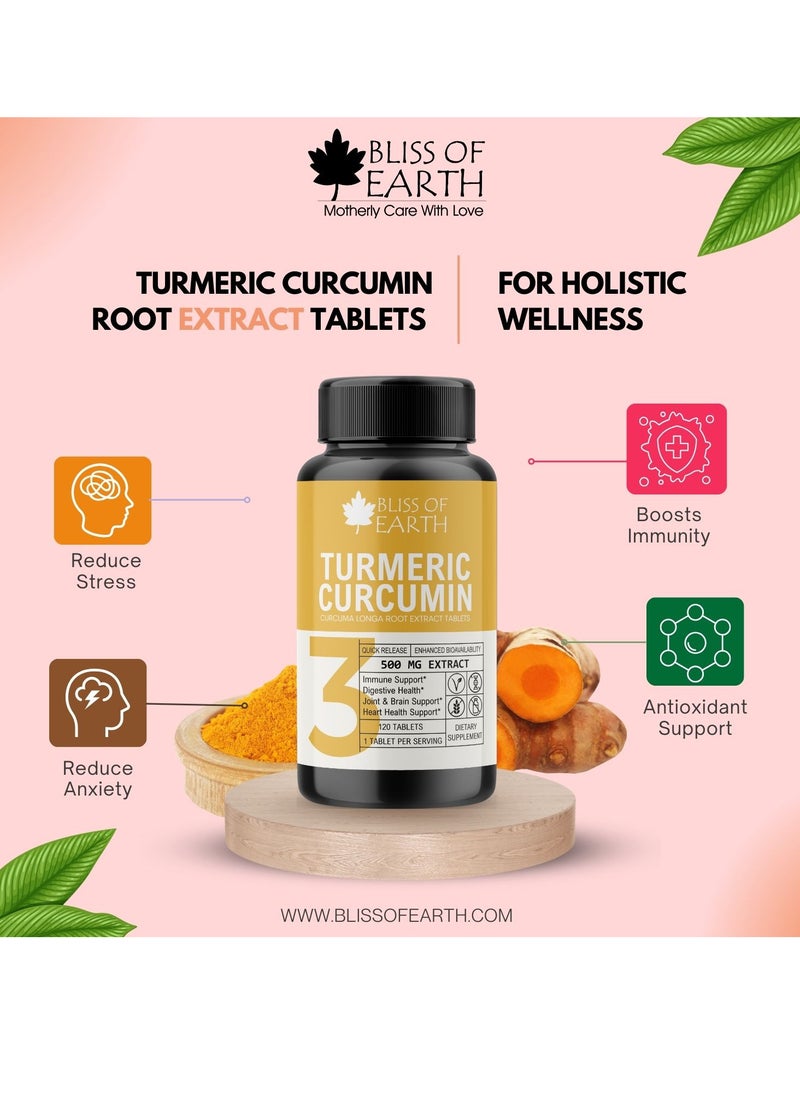 BLISS OF EARTH Turmeric Curcumin 500 Mg With Quick Release And Enhanced Bioavailability Premium 120 Tablets  - Image 2