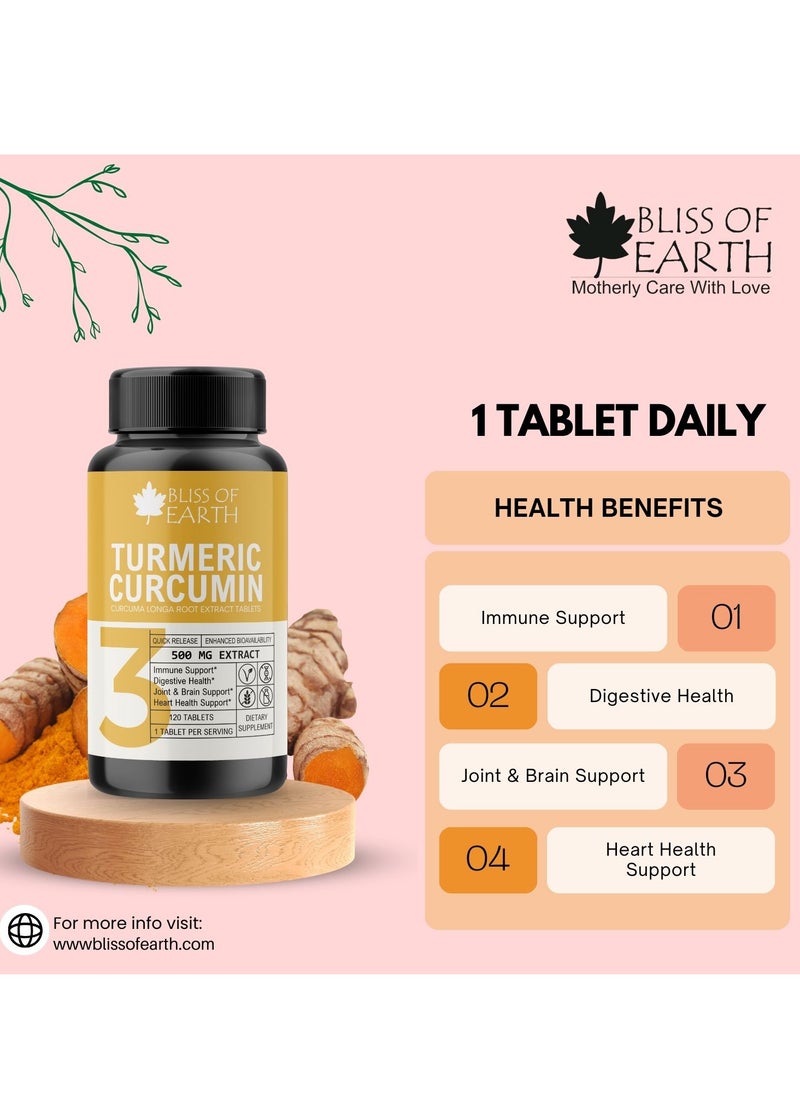 BLISS OF EARTH Turmeric Curcumin 500 Mg With Quick Release And Enhanced Bioavailability Premium 120 Tablets  - Image 5