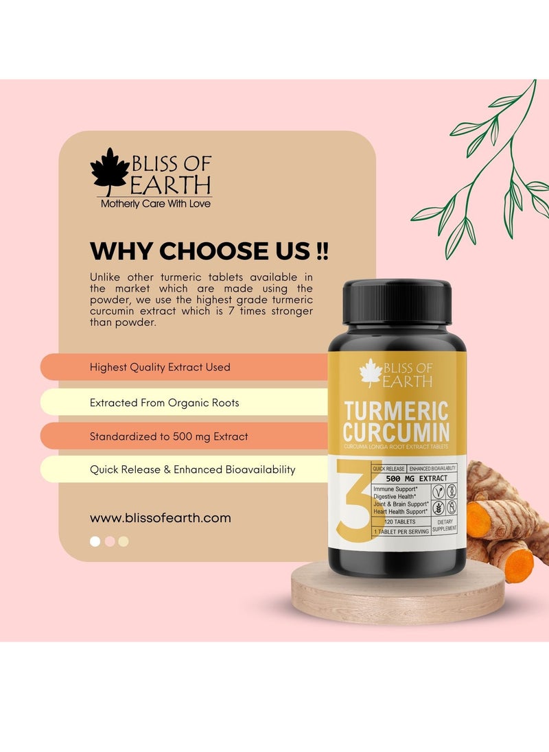 BLISS OF EARTH Turmeric Curcumin 500 Mg With Quick Release And Enhanced Bioavailability Premium 120 Tablets  - Image 3