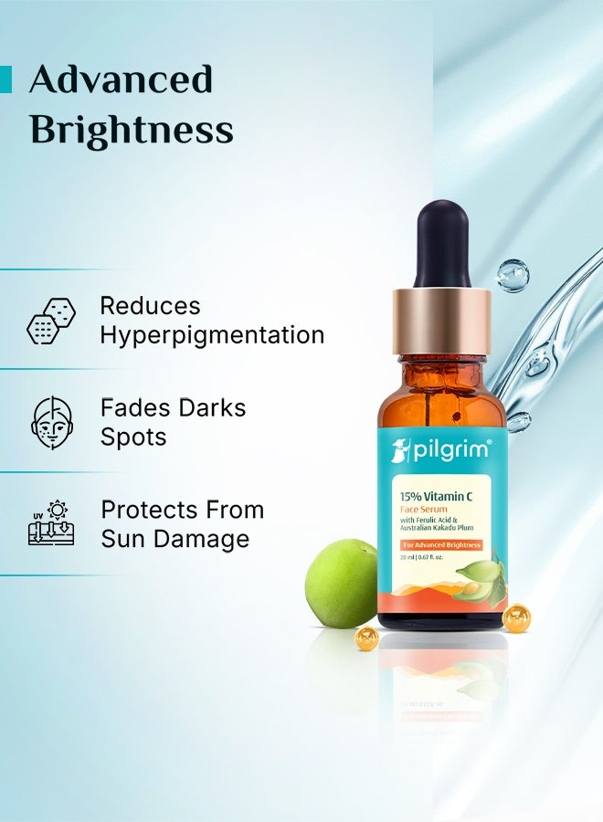 بيلجريم سيروم للوجه بفيتامين سي بنسبة ١٥٪ لبشرة متألقة، ٢٠ مل | سيروم بفيتامين سي وحمض الفيروليك وفيتامين هـ | يُقلل من البقع الداكنة ويُوحد لون البشرة | خالٍ من العطور | للرجال والنساء | جميع أنواع البشرة - Image 3