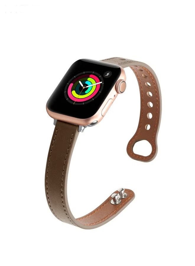 Slim Leather Bands Compatible with Apple Watch Band, 38mm/40mm/41mm, Genuine Leather Wristband, Thin Replacement Strap for iWatch Ultra SE Series 9/8/7/6/5/4/3/2/1  - Image 1