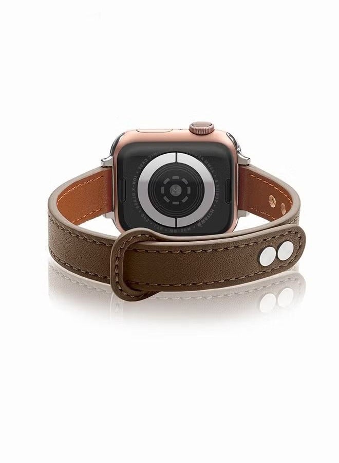 Slim Leather Bands Compatible with Apple Watch Band, 38mm/40mm/41mm, Genuine Leather Wristband, Thin Replacement Strap for iWatch Ultra SE Series 9/8/7/6/5/4/3/2/1  - Image 2