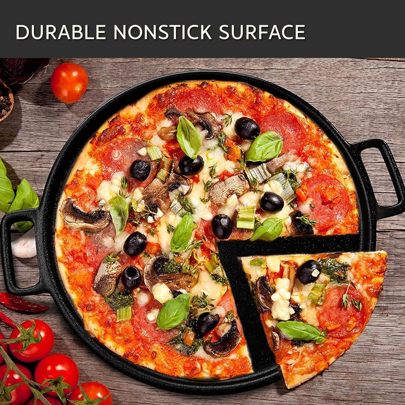 Home-Complete Cast Iron Pizza Pan-14” Skillet for Cooking, Baking, Grilling-Durable, Long Lasting, Even-Heating and Versatile Kitchen Cookware | Round Pizza Pan for Oven, Stovetop, Grill, or Campfires, Nonstick Griddle with Dual Handles - Image 2