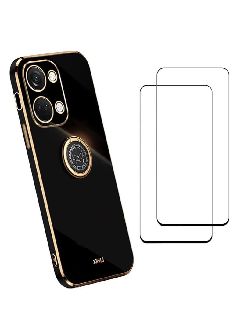 Aookay [1+2] Case for Oneplus Nord 3 5G, with Tempered Glass Screen Protector (2 Pcs), Soft Shockproof Ultra Slim Plated Phone Cover with 360 Degree Ring Holder Kickstand (Black)  - Image 1