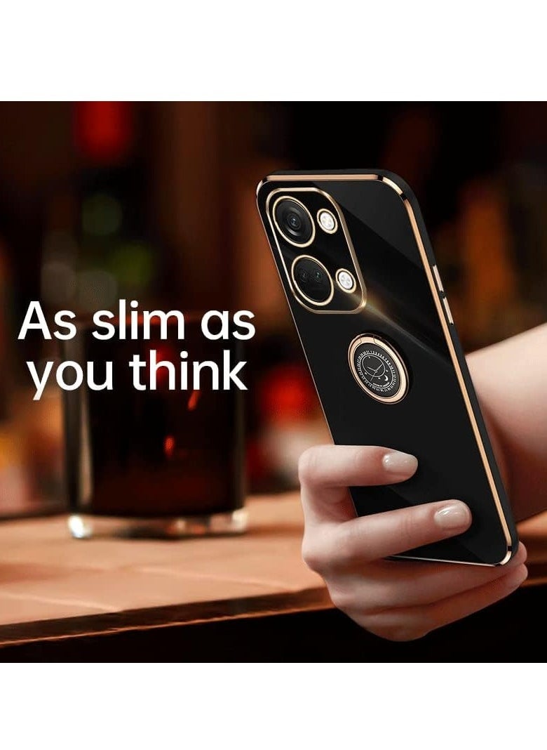 Aookay [1+2] Case for Oneplus Nord 3 5G, with Tempered Glass Screen Protector (2 Pcs), Soft Shockproof Ultra Slim Plated Phone Cover with 360 Degree Ring Holder Kickstand (Black)  - Image 2