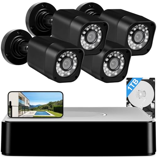 Aiwixen 1080P Wired Security Camera System, AIWIXEN 8CH CCTV Surveillance DVR with 1TB Hard Drive, 4 x Home 5MP Wired Security Cameras Outdoor with Human Vehicle Detection, IP68 Waterproof, Remote Access - Image 1