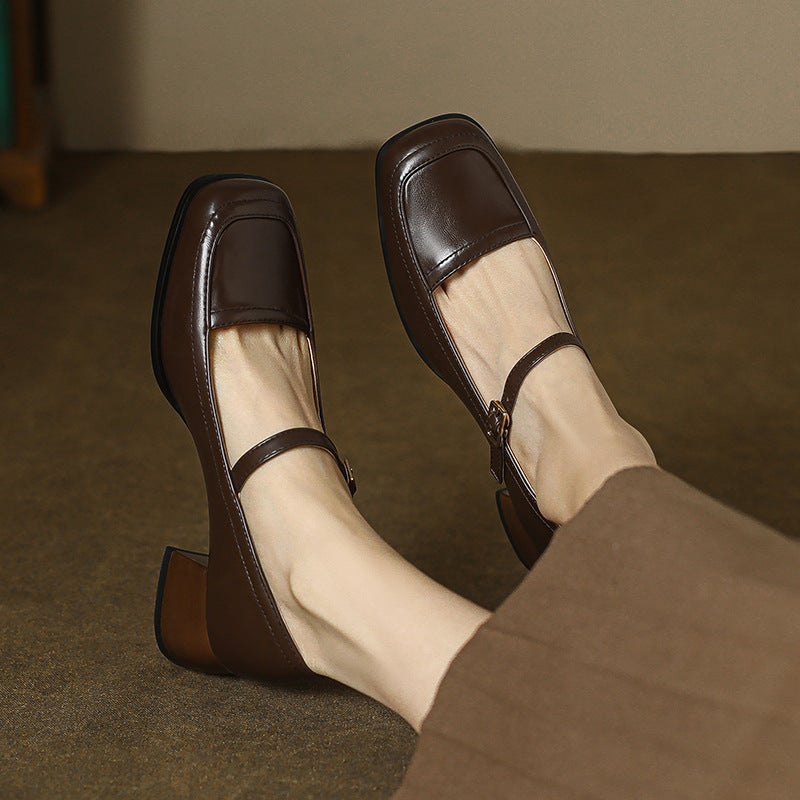 2024 Spring Supply Fashion Heel Women'S Shoes 32-43 Car Stitching Buckle Joker Shallow Mouth Shoes - Image 5