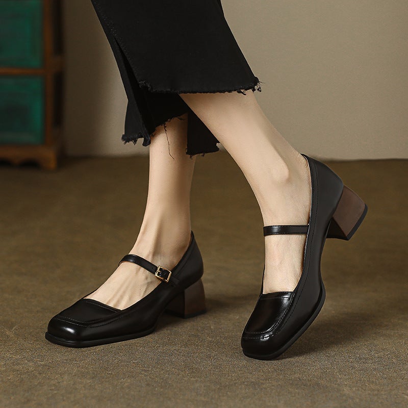 2024 Spring Supply Fashion Heel Women'S Shoes 32-43 Car Stitching Buckle Joker Shallow Mouth Shoes - Image 2